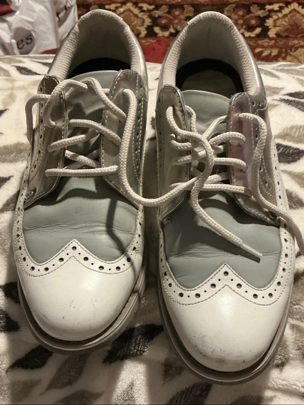 G/FORE White and Gray Wingtip Athletic Golf Shoes